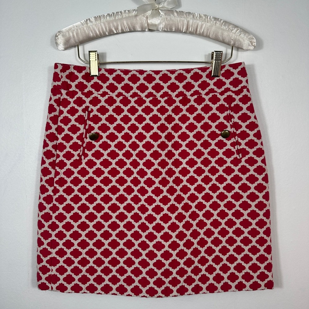 Ann Taylor LOFT Quatrefoil Trellis Mini Skirt Womens 2 Dark Pink White Geometric
